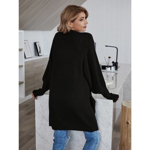 Batwing Sleeve Solid Cardigan with pockets black oversized - Picture 2 of 6